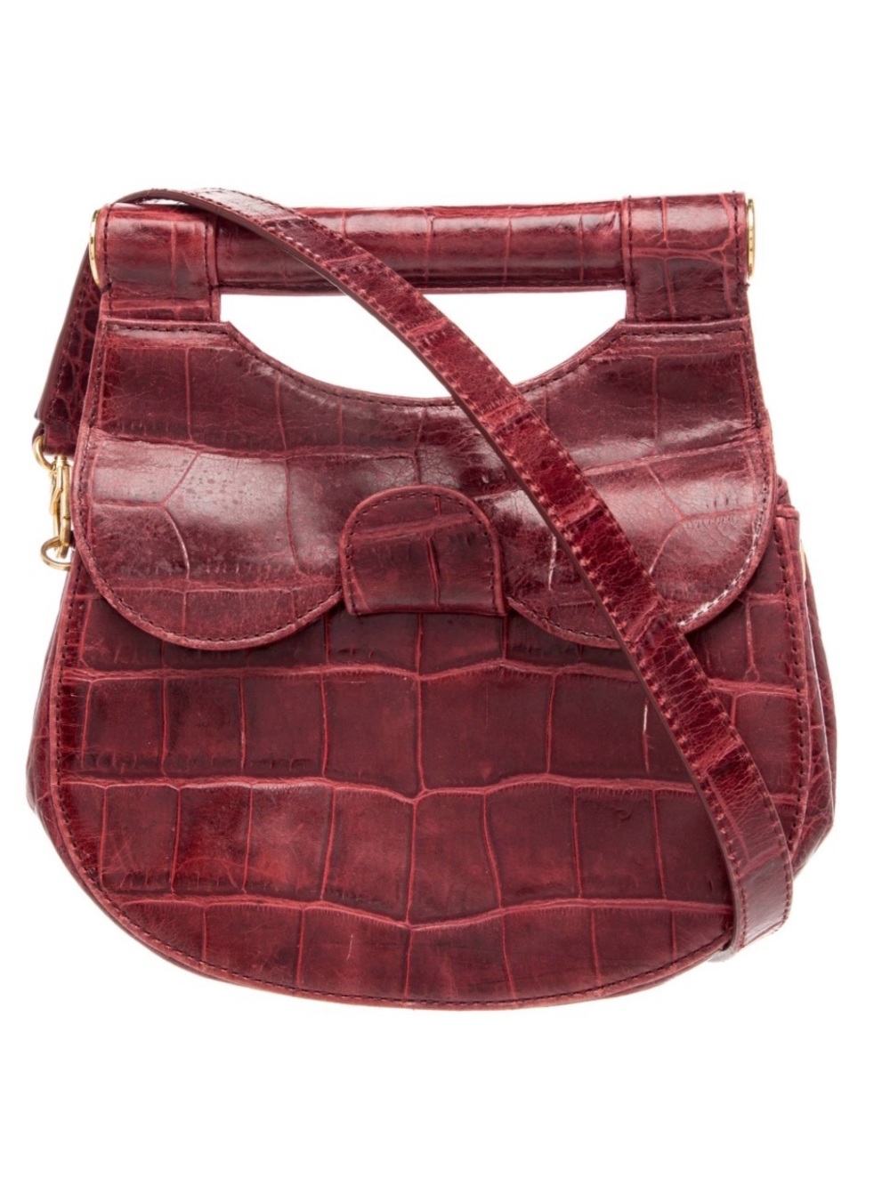 Staud Burgundy Croc-Embossed Leather Shoulder Bag